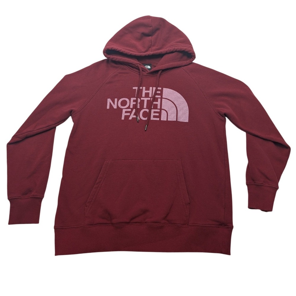The North Face Hoodie Womens Small Burgundy Graphic Logo Raglan Pullover